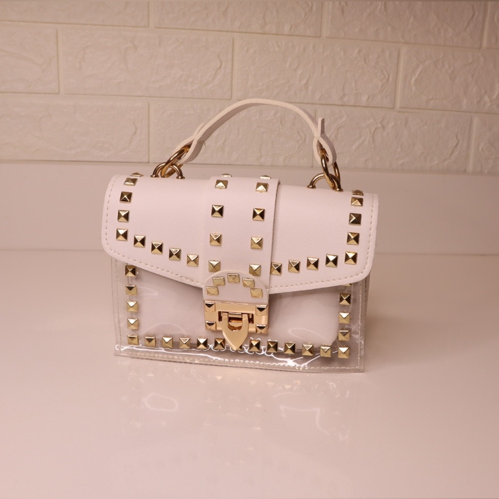 Clear/White And Gold Studded Purse